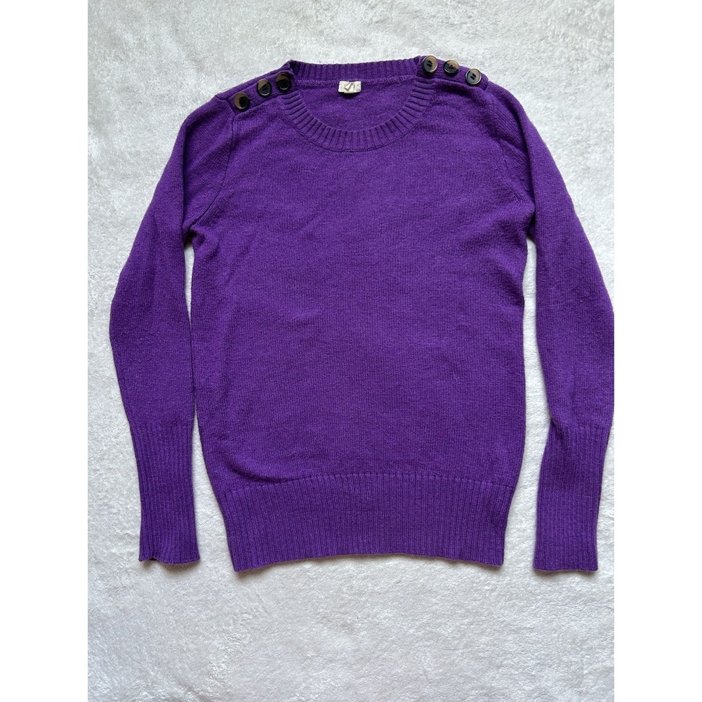 J.CREW Purple Solid Knit Crew Neck Long Sleeve Button Pullover Sweater XS